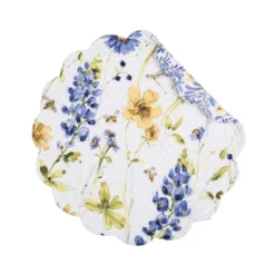 C&F Home Lovely Blues Scalloped Round Placemats Set Of 6 Floral Design All Seasons, 17"