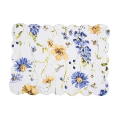 C&F Home Lovely Blues Scalloped Quilted Single Placemat Floral Design All, 13" X 19"