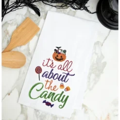 C&F Home All About The Candy Halloween Cotton Embroidered Flour Sack Kitchen Dishtowel