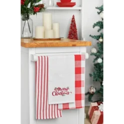 C&F Home Merry Christmas Holly Leaves Waffle Weave Cotton Kitchen Towel