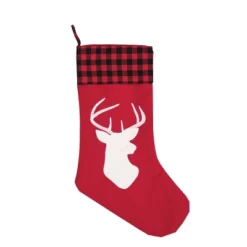 C&F Home 20" Lodge Deer Silhouette Buffalo Plaid Check Cuff Hanging Large Christmas Stocking