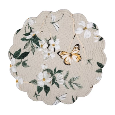 C&F Home Dogwood Meadows Round Scalloped Placemats Set Of 6 Floral Butterfly Design, 17" 4 C&F Home Dogwood Meadows Round Scalloped Placemats Set Of 6 Floral Butterfly Design, 17" - Image 2