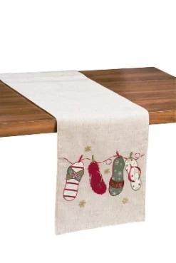 C&F Home Christmas Holiday Flip Flop Theme Off White Embroidered Cotton Christmas Table Runner 14" X 68"