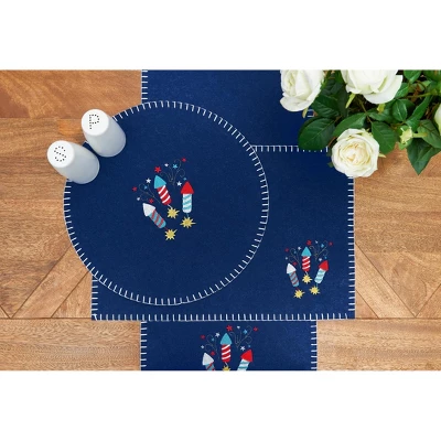 C&F Home Patriotic 4th Of July Solid Blue Sparkler Embroidered Fireworks Design Felt Table Runner 12" X 47.25" 4 C&F Home Patriotic 4th Of July Solid Blue Sparkler Embroidered Fireworks Design Felt Table Runner 12" X 47.25" - Image 2