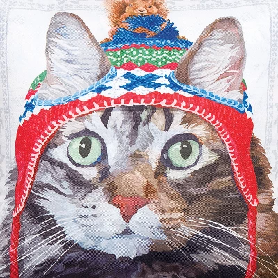 C&F Home 18" X 18" Winter Hat Cat Indoor/Outdoor Christmas Holiday Throw Pillow 4 C&F Home 18" X 18" Winter Hat Cat Indoor/Outdoor Christmas Holiday Throw Pillow - Image 2