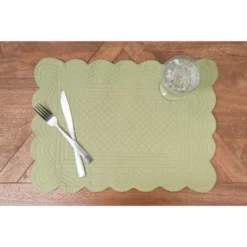 C&F Home Sage Quilted Scalloped Edge Dining Placemats Set Of 6 All Seasons Spring, 13" X 19" -C&F Home GUEST 4d6512ca 4728 43e2 8104 1b44f0354ac2