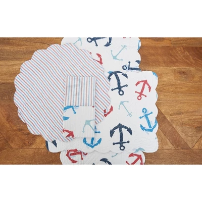 C&F Home Anchors Away Cotton Quilted Round Reversible Placemats Set Of 6, 17" 4 C&F Home Anchors Away Cotton Quilted Round Reversible Placemats Set Of 6, 17" - Image 2