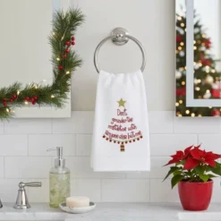 C&F Home Christmas Tree Motif "Don't Go Under The Mistletoe" 100% Cotton Guest Towel