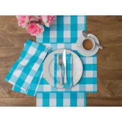 C&F Home Franklin Buffalo Check Plaid Woven Turquoise Placemats Set Of 4, 13" X 19"