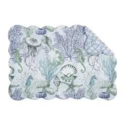 C&F Home Shoreline Waters Scalloped Placemats Set Of 6 Nautical Design, 13" X 19"