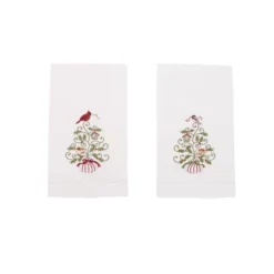 C&F Home Christmas Tree W/ Red Garden Cardinal Guest Towels Set Of 2