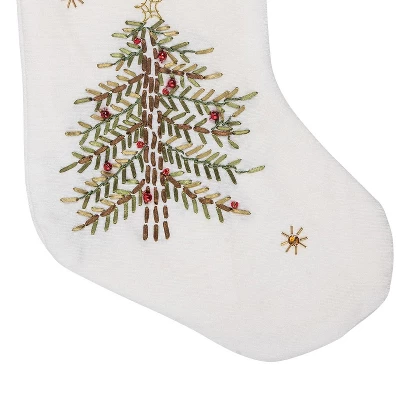 C&F Home Ribbon Decorated Green Christmas Tree On White Background With Red Velvet Cuff Stocking 20.0 Inch 4 C&F Home Ribbon Decorated Green Christmas Tree On White Background With Red Velvet Cuff Stocking 20.0 Inch - Image 2