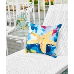C&F Home Starfish Watercolor Cotton Indoor/Outdoor Accent Throw Pillow, 18" X 18", Coastal Beach