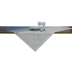 C&F Home Sullivan Accent Blue & White Stripe Ombre Cotton Table Topper 54" X 54"