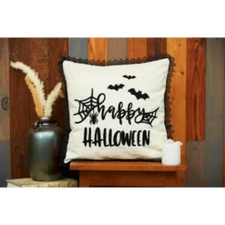 C&F Home 18" X 18" Happy Halloween Embroidered Bats And Spiderweb Throw Pillow -C&F Home GUEST 69885ab5 051f 46bd aade 617749949c3f
