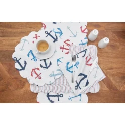 C&F Home Anchors Away Cotton Quilted Round Reversible Placemats Set Of 6, 17"