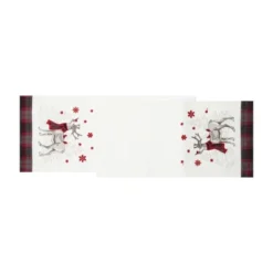 C&F Home Frosty Deer White Deer In Red And Black Plaid Scarf And Red Snowflakes Cotton Machine Washable Table Runner 13" X 72" -C&F Home GUEST 74f3528b 1efd 4408 be79 71cc4da5f834