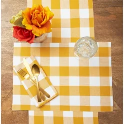 C&F Home Franklin Ochre Gingham Check Table Runner 13" X 72"