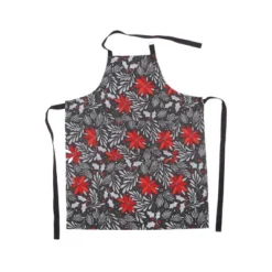 C&F Home Red Poinsettia Print On Black Background Cotton Christmas Cooking Apron One Size Fits Most 29 X 34 In. -C&F Home GUEST 84593b96 7102 44c8 aee3 7cbec1a06a85