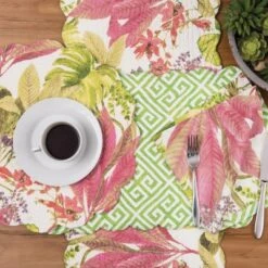 C&F Home Moana Tropical Floral Greenery Cotton Table Runner 14" X 51" For All Seasons