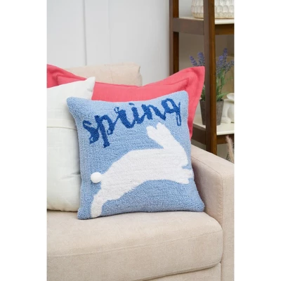 C&F Home Jumping Easter Bunny "Spring" Hooked Accent Throw Pillow, 16" X 16" 4 C&F Home Jumping Easter Bunny "Spring" Hooked Accent Throw Pillow, 16" X 16" - Image 2