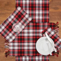 C&F Home Fireside Classic Red & Black Plaid 100% Cotton Set Of 6 Placemats 13" X 19"