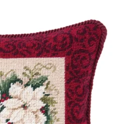 C&F Home 14" X 14" White Poinsettia Needlepoint Pillow