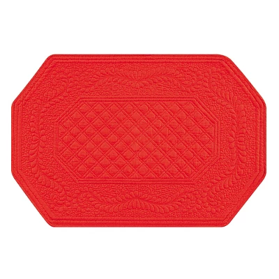 C&F Home Solid Red Octagonal Vintage Design 100% Cotton Set Of 6 Placemats 5 C&F Home Solid Red Octagonal Vintage Design 100% Cotton Set Of 6 Placemats - Image 3