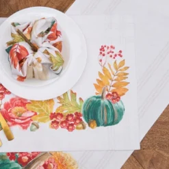 C&F Home Harvest Teal Pumpkin & Flower Leaves 100% Cotton Table Runner 14" X 72" -C&F Home GUEST a4d960be 6a6d 41fe 9123 47f876469ea8 1