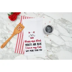 C&F Home Valentine's Day "I Love My Cat" Whiskers Embroidered Flour Sack Kitchen Dishtowel