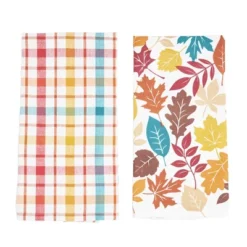 C&F Home Fall Leaves & Plaid Printed & Woven Kitchen Towel Set Of 2
