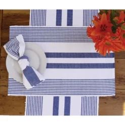 C&F Home Classic Stripes Blue & White Table Runner 13" X 72" 4th Of July Patriotic Woven Table Runner