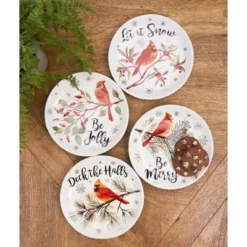 C&F Home 6" X 6" Holiday Sentiment Dolomite Round Dessert Plates Featuring Red Cardinals On Tree Branches Set Of 4 -C&F Home GUEST b5eaea65 6480 4e78 8326 a3b02a02e1b6