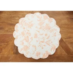 C&F Home Brighton Pink Cotton Quilted Round Reversible Scalloped Dining Tabletop Placemats Set Of 6, 17" -C&F Home GUEST b683d128 cf1d 41e2 97b9 182c1da2fe10