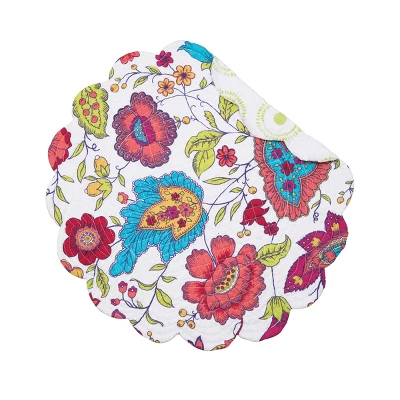 C&F Home Teagan Floral Cotton Quilted Round Placemats Set Of 6 - Vibrant Reversible, 17" 5 C&F Home Teagan Floral Cotton Quilted Round Placemats Set Of 6 - Vibrant Reversible, 17" - Image 3