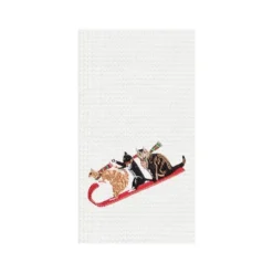 C&F Home 27" X 18" Cats On Sled Tobogganing Embroidered Waffle Weave Kitchen Dish Towel Christmas Holiday Cotton Decor Decoration -C&F Home GUEST cd1b412e 6978 4464 87ac 90a2d1ff832d