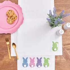 C&F Home Easter Bunny Rabbit Bum Tufted Spring Cotton Quilted Table Runner 14" X 51"