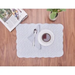 C&F Home Navy Pin Stripe Square 100% Cotton Handwoven Cloth Napkins Set Of 6