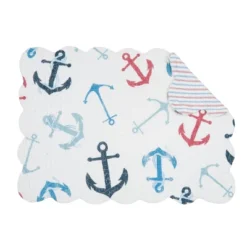 C&F Home Anchors Away Cotton Quilted Rectangular Reversible Placemats Set Of 6, 13" X 19"