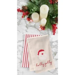 C&F Home Holly Jolly Santa Flour Sack Embroidered Cotton Kitchen Towel