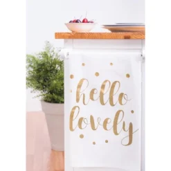 C&F Home Gold Glamourous Glam "Hello Lovely" Printed Valentine's Day Kitchen Dishtowel