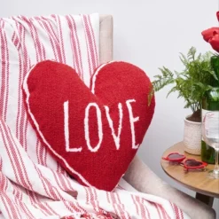 C&F Home Valentine's Day "LOVE" Heart Shaped Hooked Accent Throw Pillow, 18" X 18"