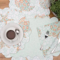 C&F Home Grand Turks Coastal Quilted Placemats Set Of 6 Nautical Reversible, 17"