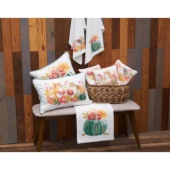 C&F Home Harvest Teal Pumpkin & Flower Leaves 100% Cotton Table Runner 14" X 72" -C&F Home GUEST e6fe3f69 ce34 4424 b160 63b734f87ce9 1