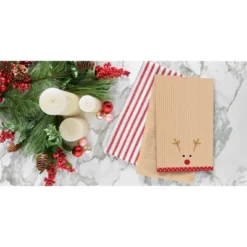 C&F Home 27" X 18" Christmas Holiday Reindeer Face On Brown Background Waffle Weave Cotton Kitchen DishTowel