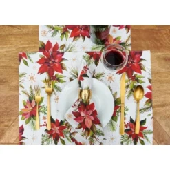C&F Home Poinsettia Placemats Set Of 6, 14" X 20"
