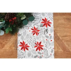 C&F Home Poinsettia Christmas Printed Christmas Winter Table Runner 14" X 72"