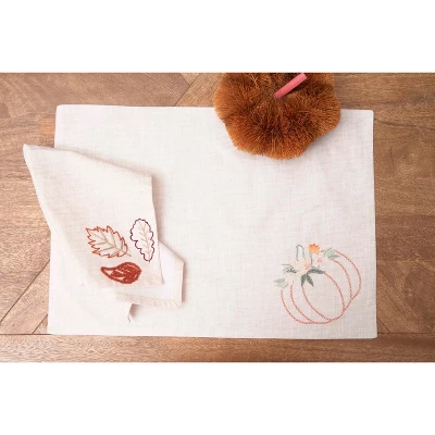 C&F Home Beige Autumn Botanical Pumpkin 100% Cotton Embroidered Set Of 6 Placemats 14" X 20" 4 C&F Home Beige Autumn Botanical Pumpkin 100% Cotton Embroidered Set Of 6 Placemats 14" X 20" - Image 2