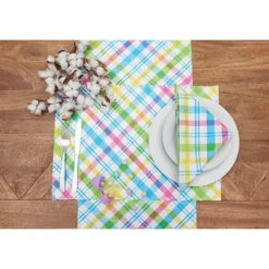 C&F Home Spring Easter Blossom Plaid Printed Table Runner 13" X 72"