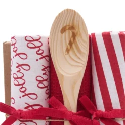 C&F Home Jolly Candy Cane Towel & Spoon Gift Bundle Set If 4